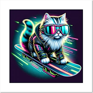 Snowboard Cyberpunk Cat Posters and Art